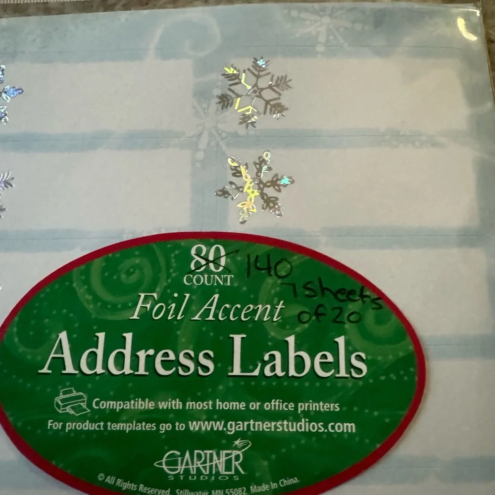 1 PACK OF GARTNER 140(7 sheets)SNOWFLAKE FOIL LABELS